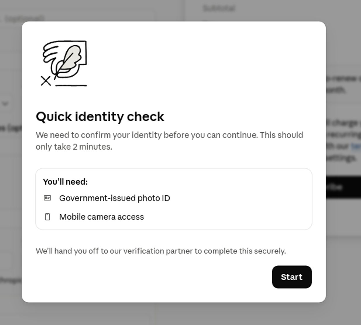 Claude 的 Quick identity check 弹窗:需要证件和手机摄像头